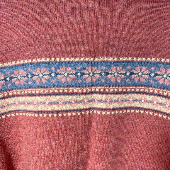 Woolrich Faire Isle Floral Rosebud Quarter zip Lambswool pullover size L - Picture 3 of 9
